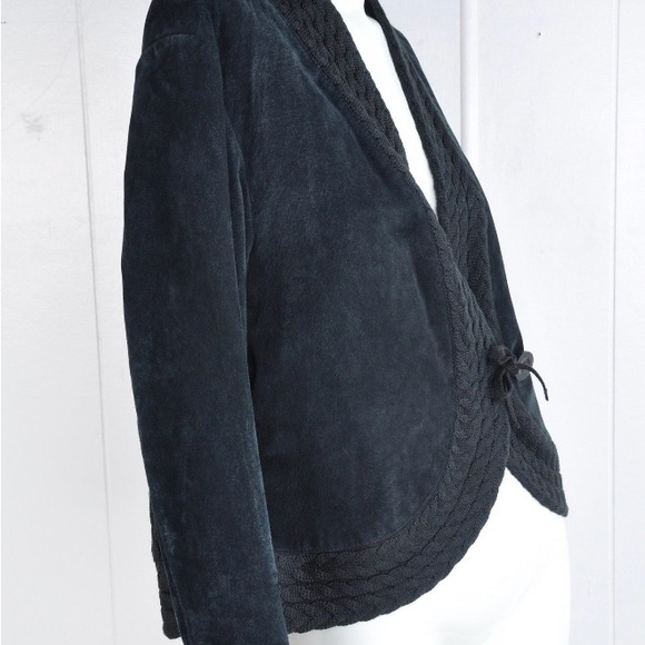 Coldwater Creek Black suede leather coat jacket size L Cable Knit  Accents - Picture 5 of 7